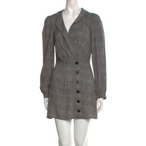 Reformation Black and Grey Houndstooth Button Dress